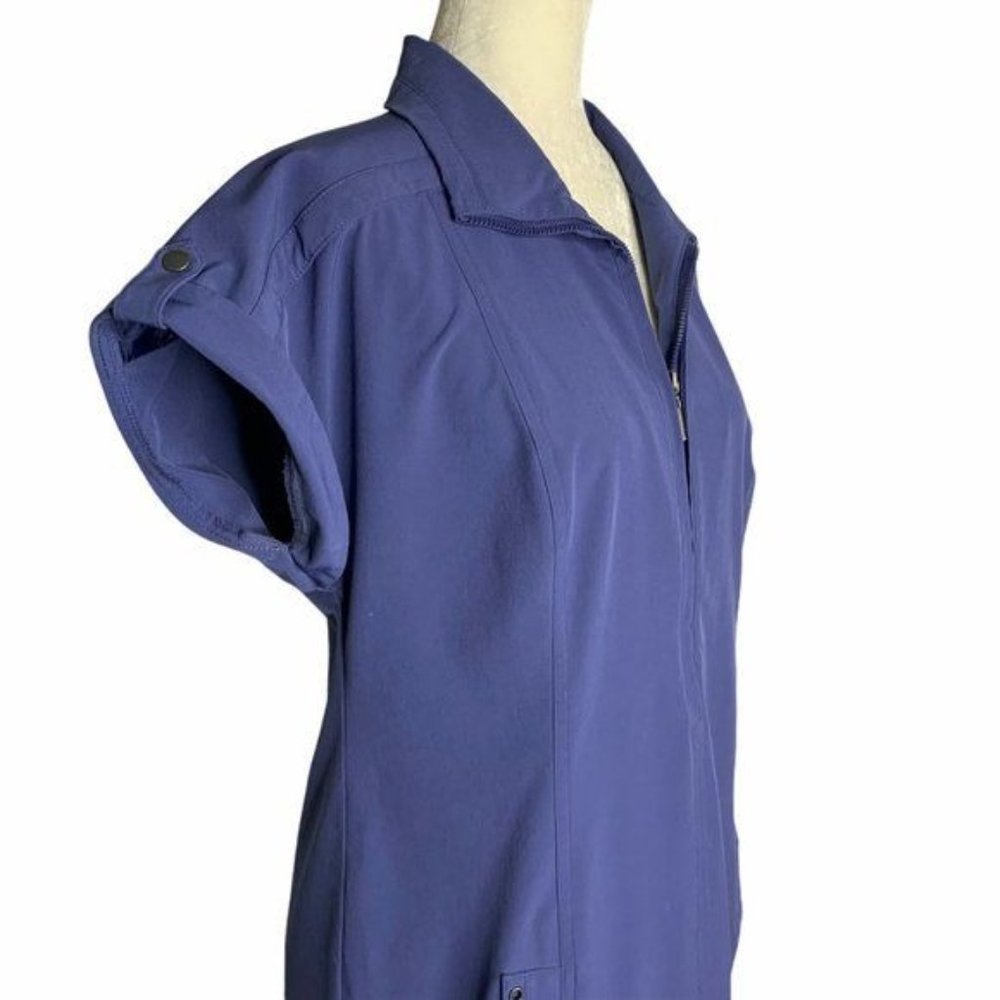 Peck Peck Weekend Half Zip Shirt Dress M Blue Short Sleeve Pockets Collared - Picture 4 of 9